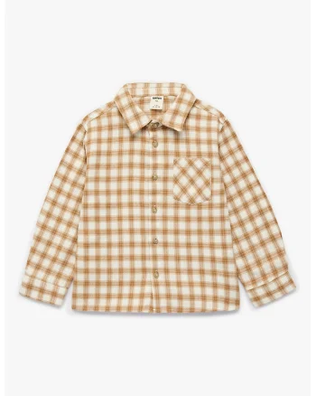 Camasa cu model in carouri si buzunar pe piept, Maro camel/Crem