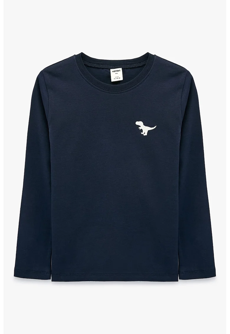Bluza cu decolteu la baza gatului si imprimeu cu dinozaur, Bleumarin