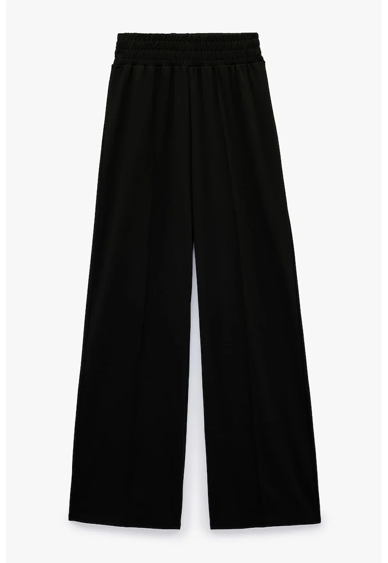 Pantaloni cu croiala ampla si banda elastica in talie, Negru