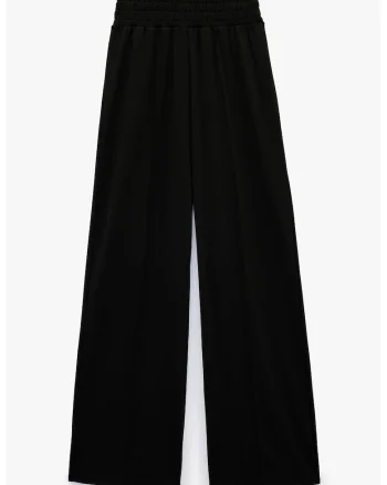 Pantaloni cu croiala ampla si banda elastica in talie, Negru