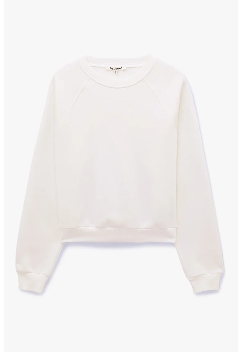 Bluza de trening cu model uni si maneci raglan, Alb optic