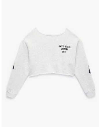 Bluza de trening crop supradimensionata cu imprimeu text, Gri deschis melange/Bleumarin