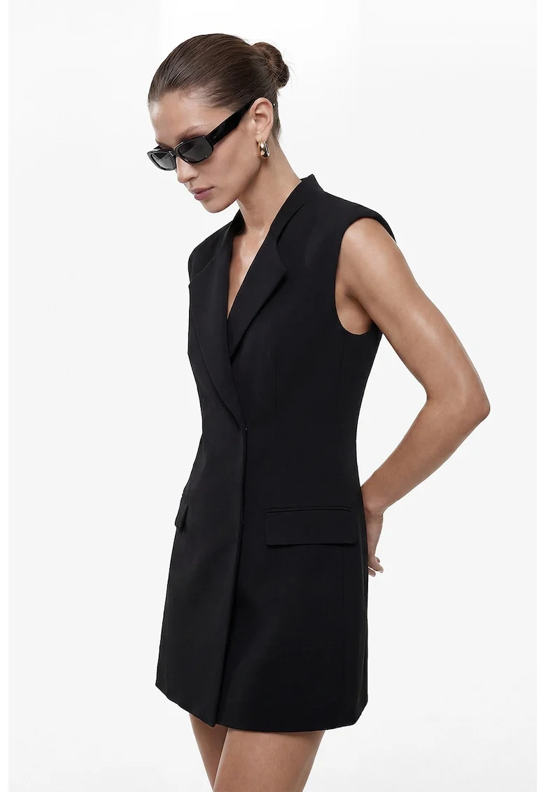 Rochie-vesta mini cu revere, Negru
