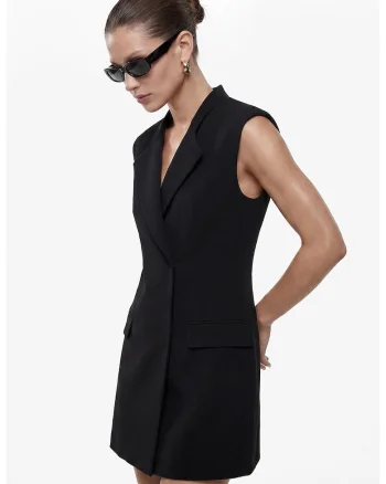 Rochie-vesta mini cu revere, Negru