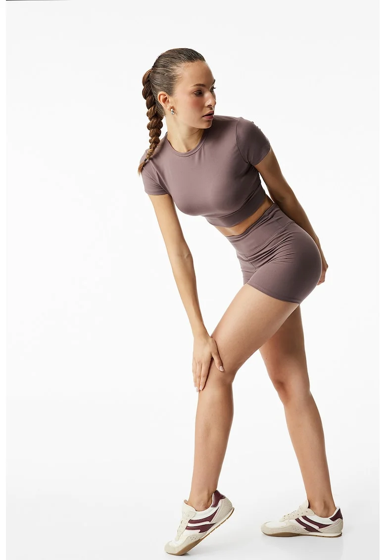 Colanti scurti slim fit cu talie inalta, Maro deschis