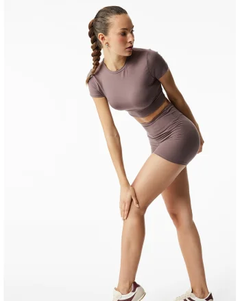 Colanti scurti slim fit cu talie inalta, Maro deschis