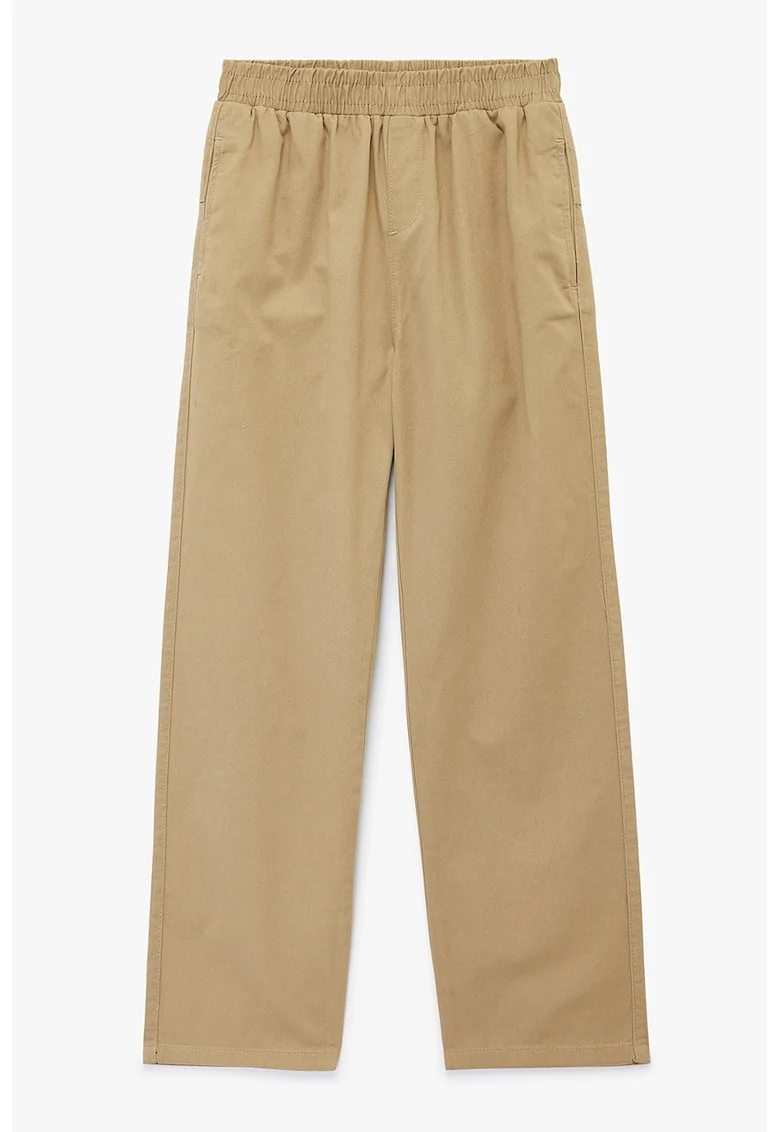 Pantaloni din bumbac cu talie elastica, Maro camel