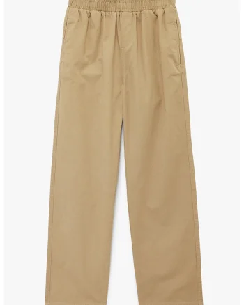 Pantaloni din bumbac cu talie elastica, Maro camel