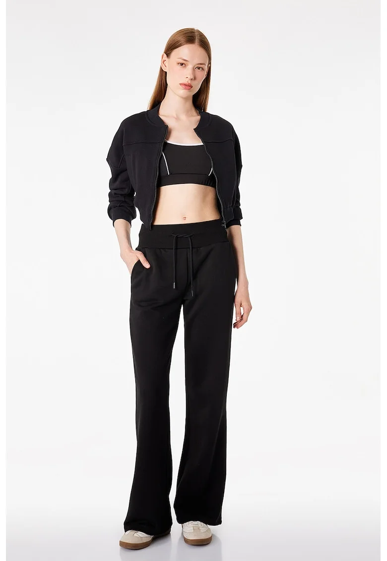 Pantaloni de trening cu croiala ampla si talie inalta, Negru