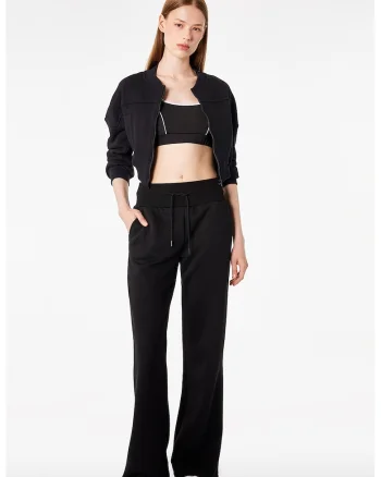 Pantaloni de trening cu croiala ampla si talie inalta, Negru