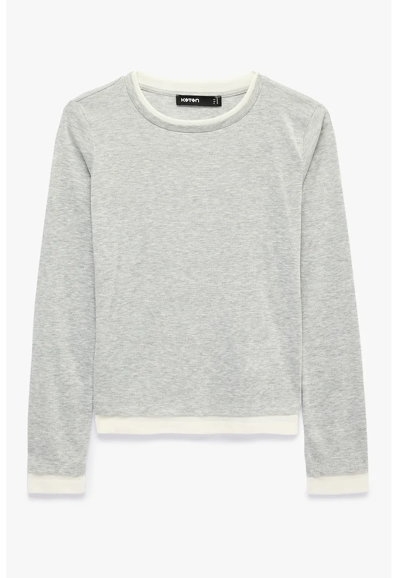 Bluza slim fit cu decolteu la baza gatului, Gri deschis melange