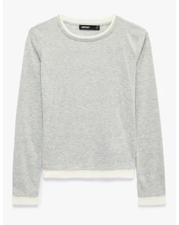 Bluza slim fit cu decolteu la baza gatului, Gri deschis melange