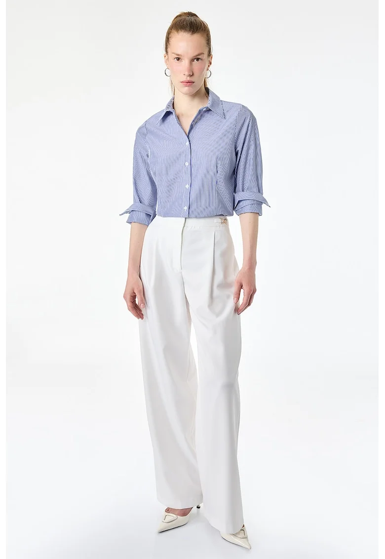 Camasa regular fit din amestec de bumbac cu model in dungi, Alb/Albastru inchis