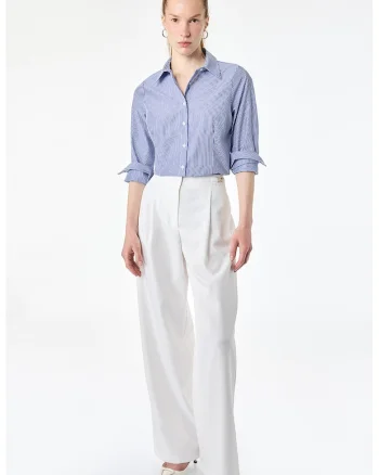 Camasa regular fit din amestec de bumbac cu model in dungi, Alb/Albastru inchis