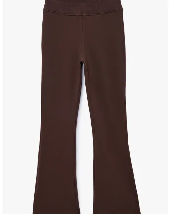 Pantaloni de trening evazati cu talie inalta, Maro inchis