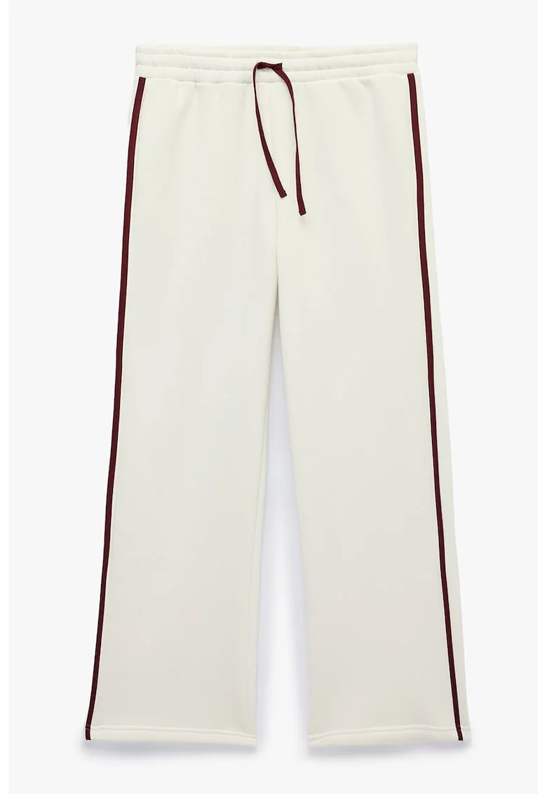 Pantaloni de trening cu croiala ampla si snur de ajustare in talie, Visiniu/Alb fildes