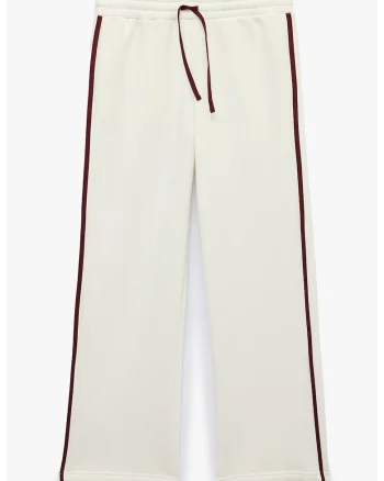 Pantaloni de trening cu croiala ampla si snur de ajustare in talie, Visiniu/Alb fildes