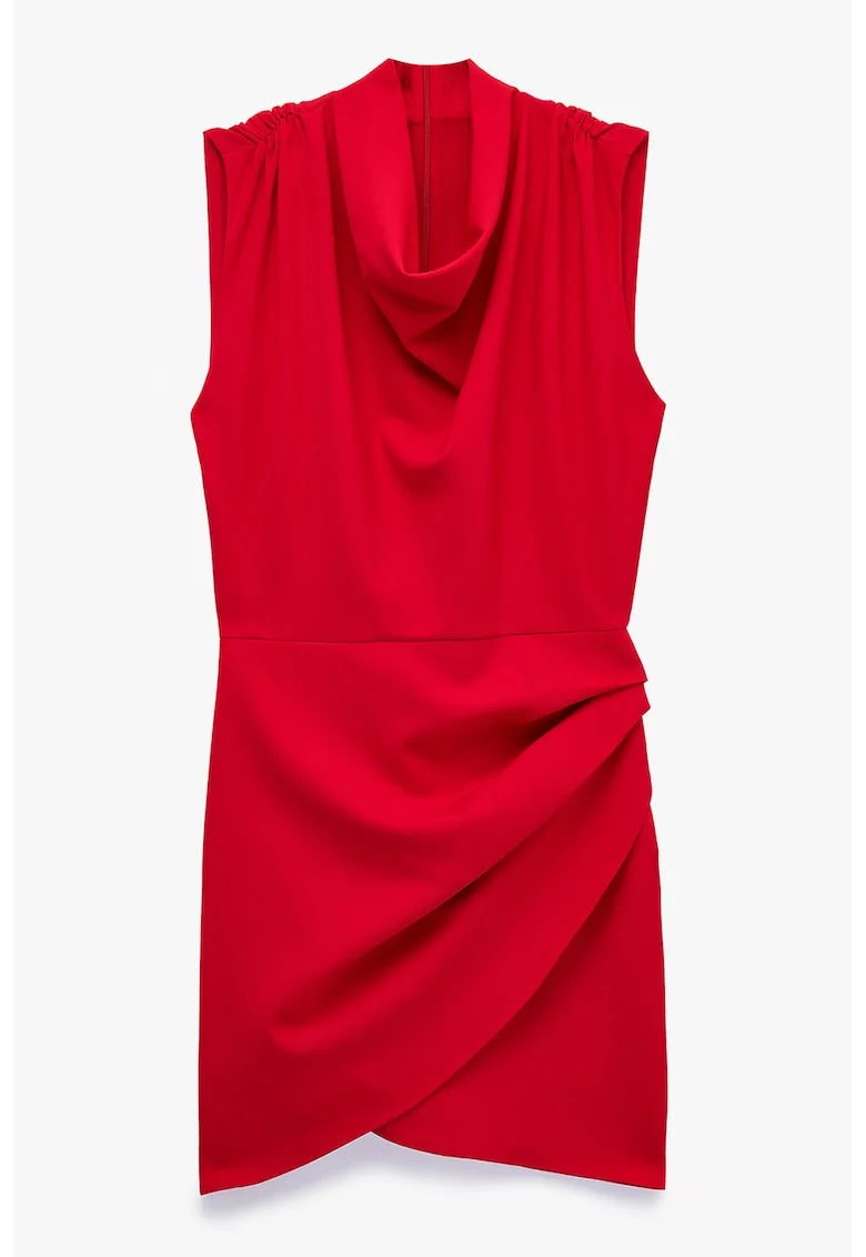 Rochie fara maneci cu decolteu drapat, Rosu cireasa