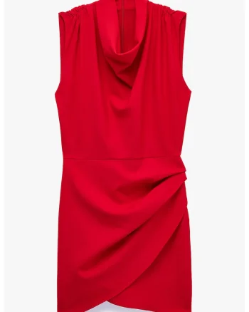 Rochie fara maneci cu decolteu drapat, Rosu cireasa