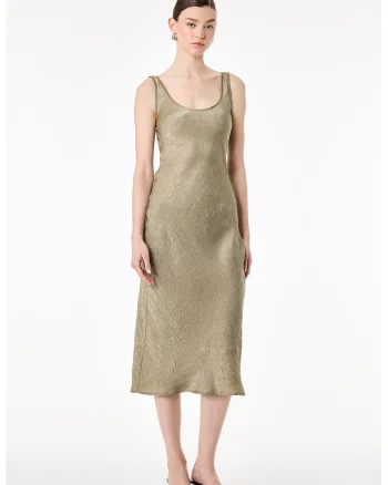 Rochie-furou cu decolteu amplu, Verde stins