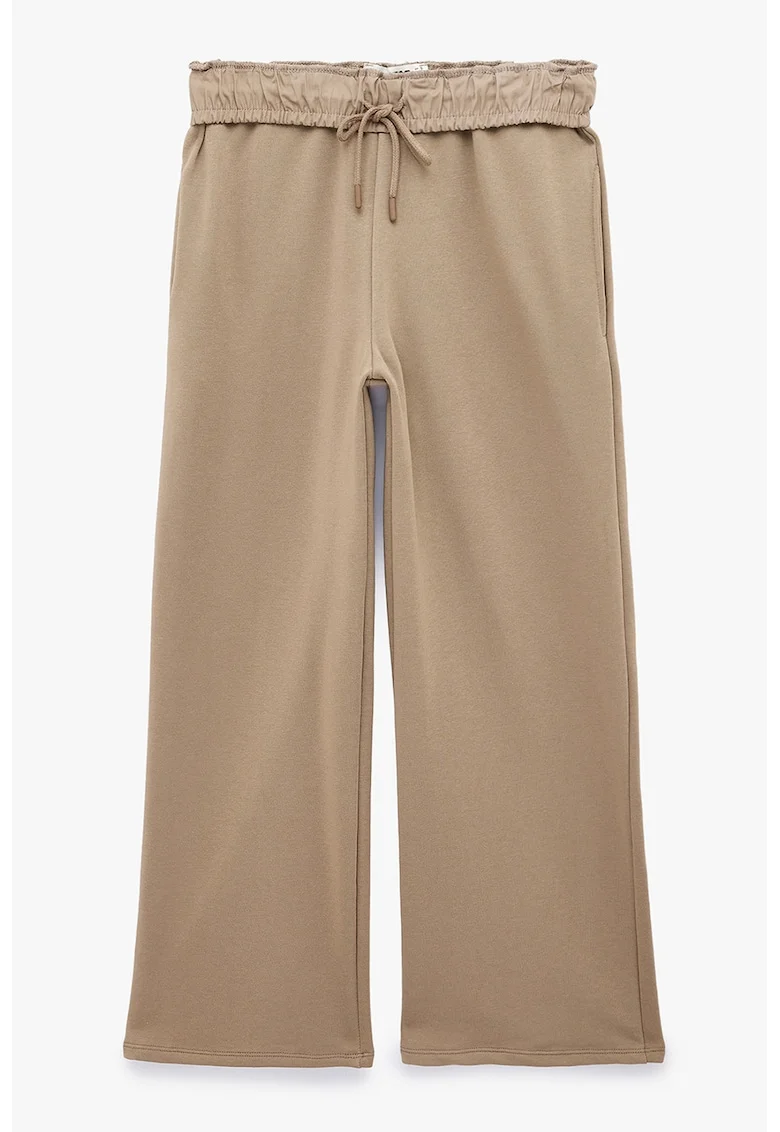 Pantaloni de trening cu croiala ampla si snur de ajustare, Maro taupe deschis