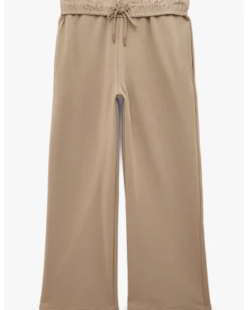 Pantaloni de trening cu croiala ampla si snur de ajustare, Maro taupe deschis