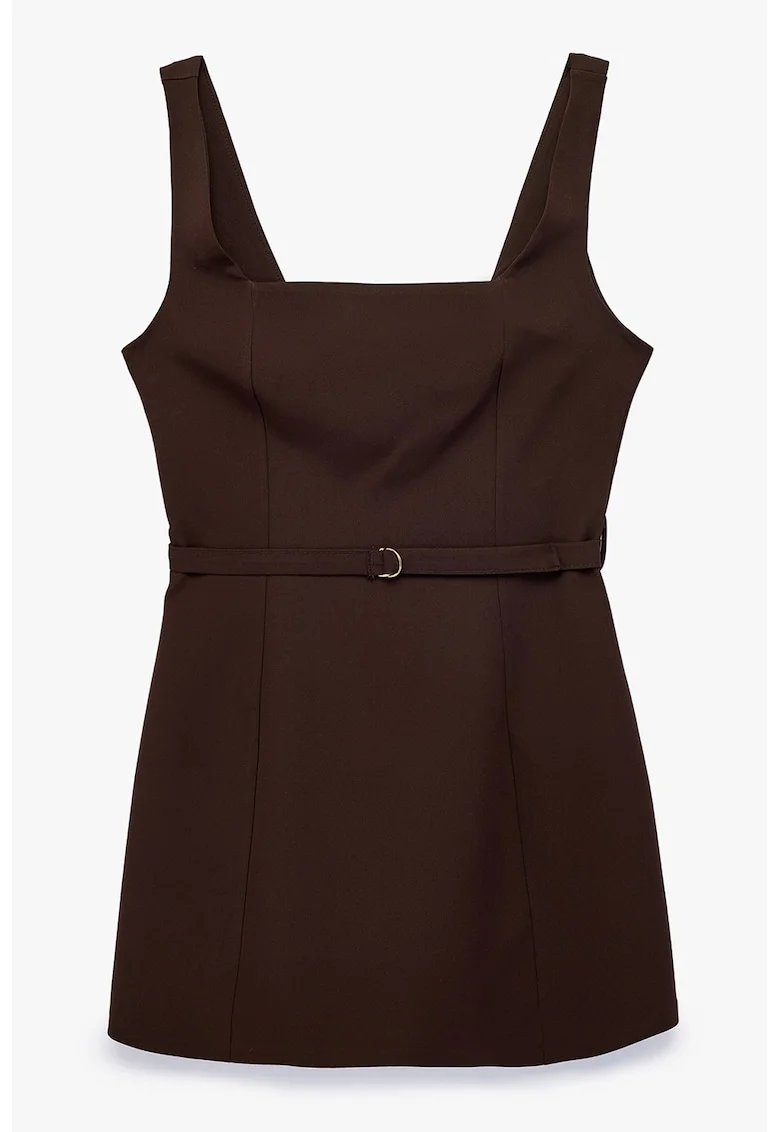 Rochie-sarafan cu decolteu patrat, Maro inchis