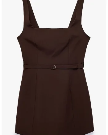 Rochie-sarafan cu decolteu patrat, Maro inchis