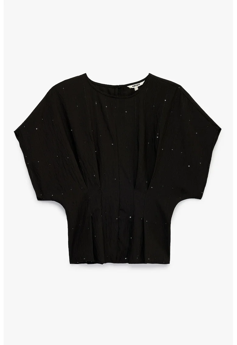 Bluza cu maneci scurte si decorata cu paiete, Negru