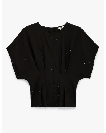 Bluza cu maneci scurte si decorata cu paiete, Negru
