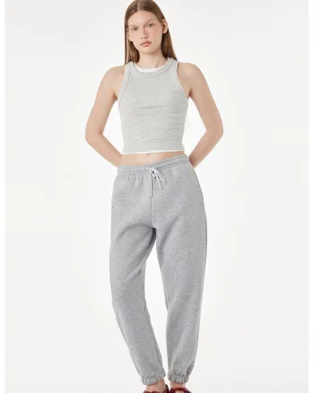 Pantaloni de trening relaxed fit cu insertii stralucitoare, Gri melange