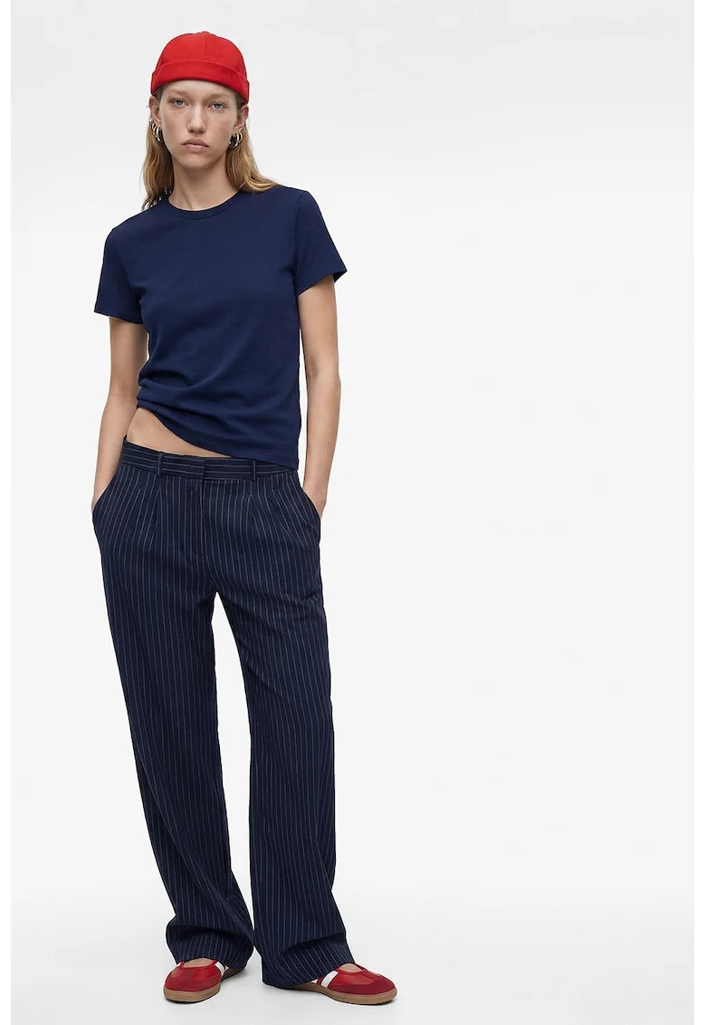 Tricou din bumbac cu decolteu la baza gatului, Bleumarin