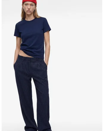 Tricou din bumbac cu decolteu la baza gatului, Bleumarin