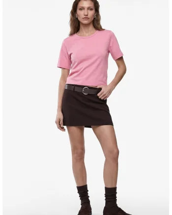 Tricou cu decolteu la baza gatului si model uni, Roz deschis