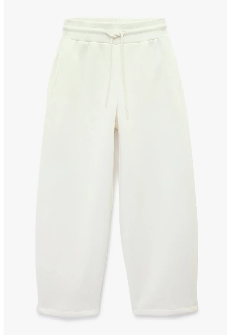 Pantaloni de trening cu croiala ampla si talie inalta, Ecru