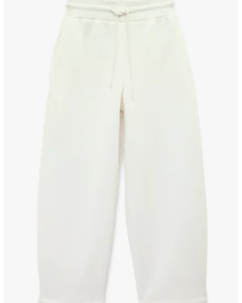 Pantaloni de trening cu croiala ampla si talie inalta, Ecru