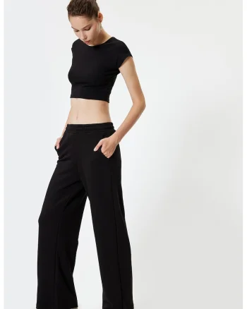 Pantaloni de trening evazati cu buzunare laterale, Negru