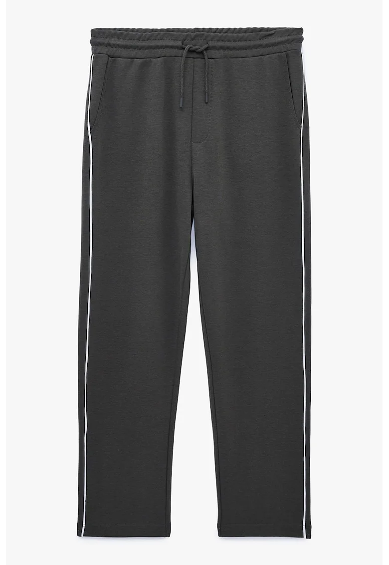 Pantaloni cu croiala ampla si snur de ajustare in talie, Alb/Gri grafit