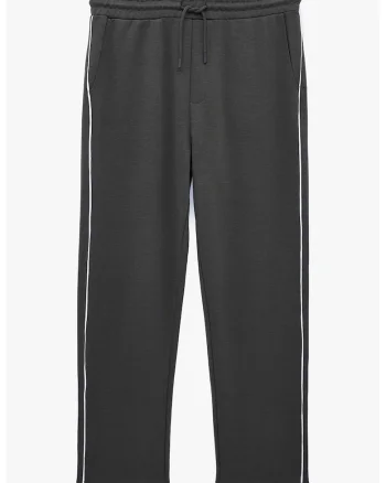 Pantaloni cu croiala ampla si snur de ajustare in talie, Alb/Gri grafit