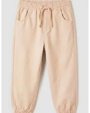 Pantaloni din bumbac cu snur de ajustare, Bej sampanie