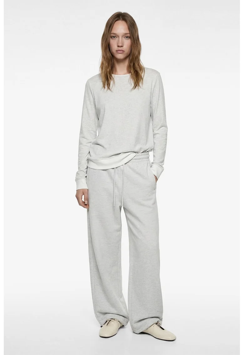Pantaloni de trening cu croiala ampla, Gri deschis melange