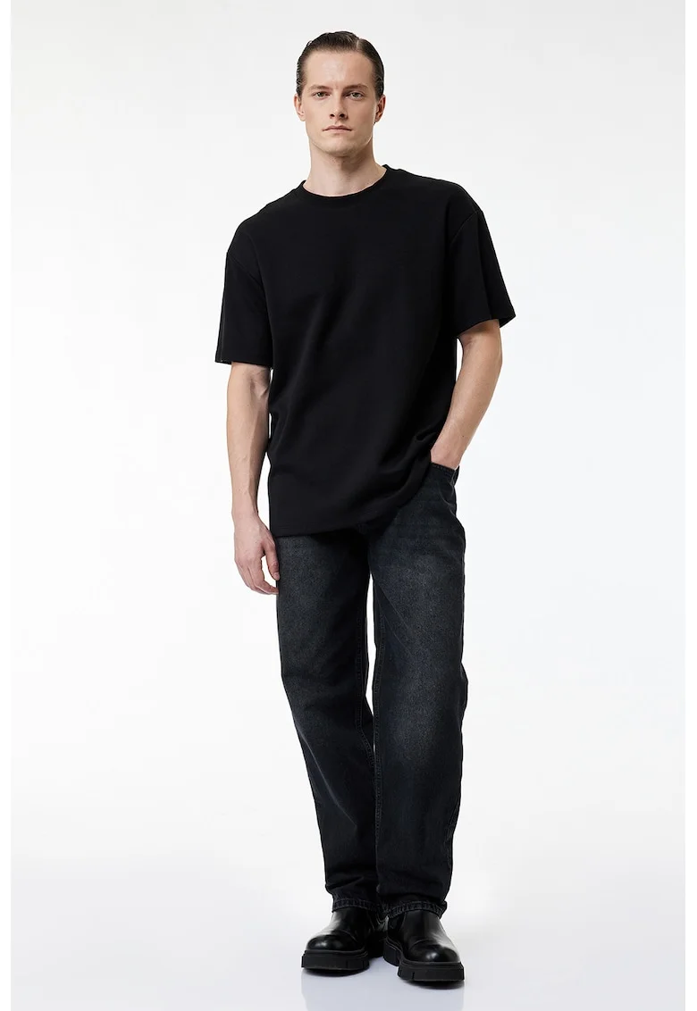 Tricou regular fit cu model uni, Negru