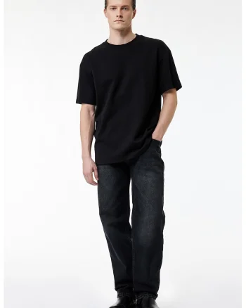Tricou regular fit cu model uni, Negru