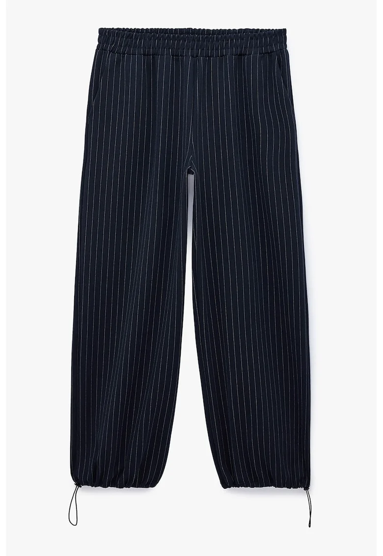 Pantaloni cu model in dungi si terminatii ajustabile, Alb/Bleumarin