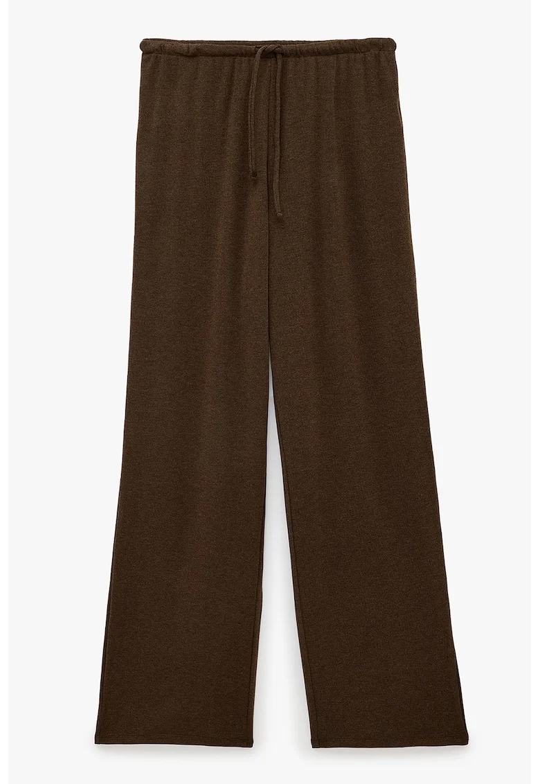 Pantaloni cu croiala ampla si model uni, Maro inchis