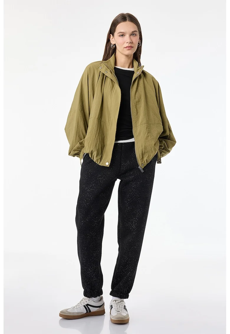 Pantaloni de trening relaxed fit cu insertii stralucitoare, Negru