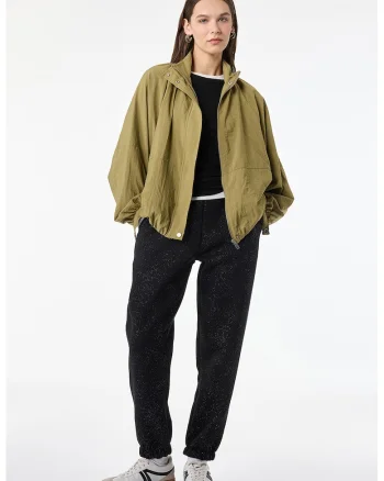 Pantaloni de trening relaxed fit cu insertii stralucitoare, Negru