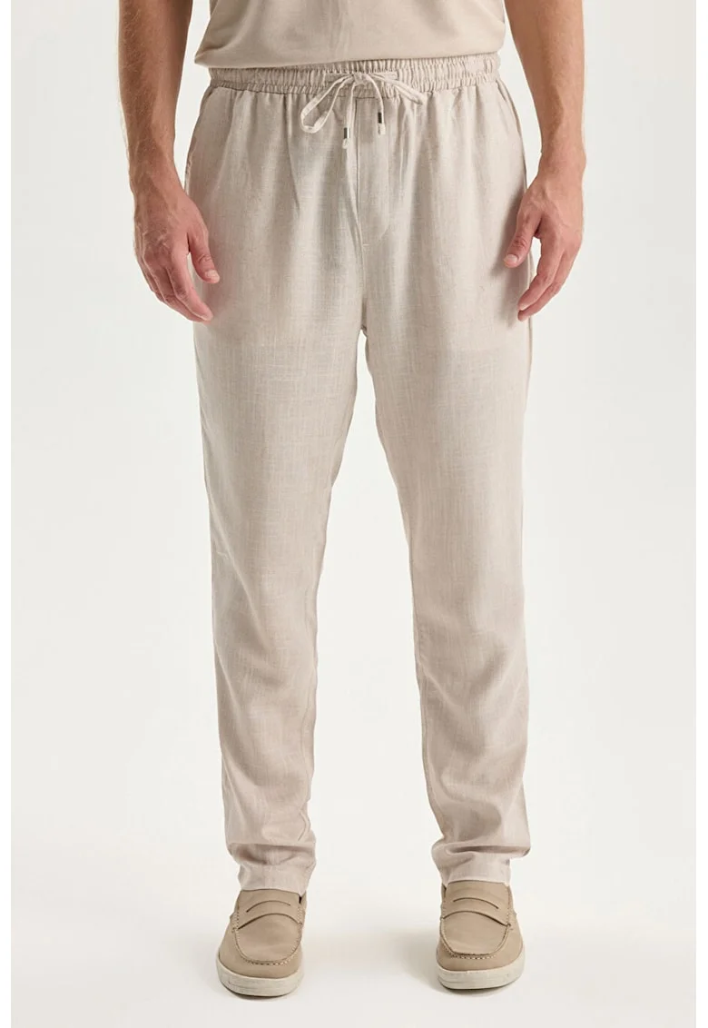 Pantaloni din amestec de in cu snur in talie, Bej deschis