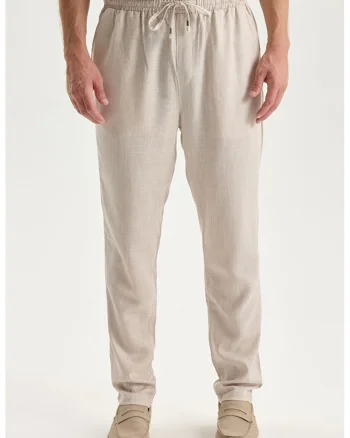 Pantaloni din amestec de in cu snur in talie, Bej deschis
