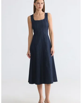 Rochie midi cu decolteu patrat, Albastru ultramarin